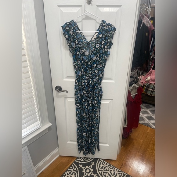 COPY - Loft xsmall beautiful floral pant suit with belt blue black and white - Picture 1 of 16